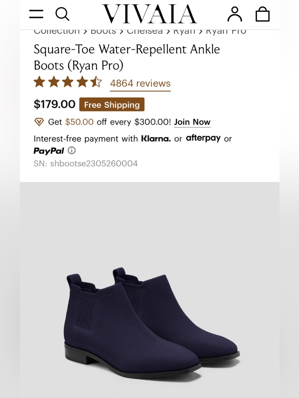 Vivaia Ryan Pro Boots Square Toe Navy Blue Wayer Resistant Size 7.5 (38.5) - Picture 2 of 14